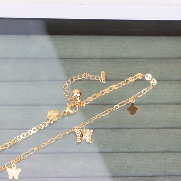 "Rose Gold Butterfly Charm Anklet in Dual Link Design, XPAL1189 - Picture 9 of 12
